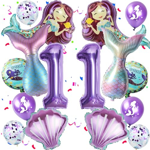 Deko 11. Geburtstag Mädchen Meerjungfrauen Luftballons 11. Geburtstag Mädchen Meerjungfrau Deko, Folienballon 11 Themen Ballons für 11 Jahre Party dekoration