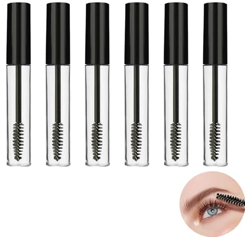 DALAETUS 6 Stück Leere Mascara Tube, 10ml Nachfüllbare Mascara Flasche mit Wimpern Zauberstab, Transparente Behälterflasche, Mascara Röhre für Rizinus (Schwarze)
