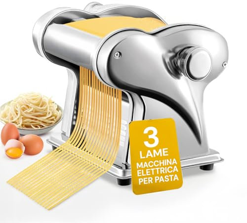 Avilia Máquina para hacer pasta eléctrica PM1650 135 W - Cuchillas intercambiables de 1 mm a 4 mm para espaguetis y tallarines - Produce hasta 4 kg de pasta por hora - Dimensiones 18 x 26 x 23 cm