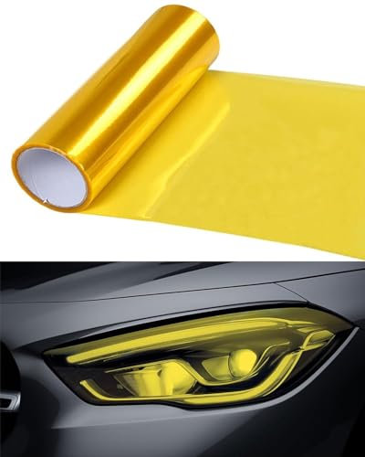 KGDUYC 1 rouleau de film pour phares, film teinté pour feux arrières de voiture, film de protection or, transparent, découpable, autocollant phares, film vinyle teinté, phares antibrouillard (or)