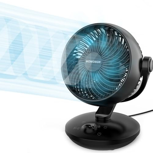 WOWDSGN Ventilator Leise 22dB Mit 6 Stufen & Display - 9-Stunden-Timer, Leistungsstarker 3D Turbo-Luftzirkulator - 100° & 80° Oszillation - Tischventilator für Schlafzimmer Wohnzimmer Büro Küchen