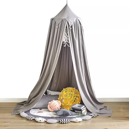 Kinderbett Zelt Solide Farbe Krippe mit Reisezelt Tragbare Privatsphäre Zelt Mädchen Bettdecke Prinzessin Kuppel Moskitonetz Hängende Dekoration Lesen Ecke Bettdecke(Size:65 * 250 * 400cm,Color:grau)