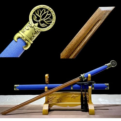 HJHUUA 103cm blaues gerades Samurai-Schwert aus Holz,natürliches Palisander-Samurai-Schwert,handgefertigtes Bokken für Geschenke,Training,Dekoration,Cosplay,Requisiten