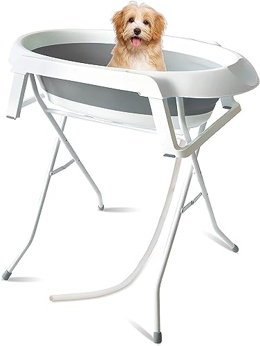 Anmas Power Petite baignoire pour animal domestique, pliable, multifonctionnelle, avec tube de drainage, portable, pour petits chiens et chats, gris