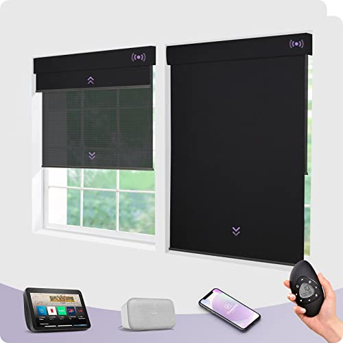 Tende a doppio rullo motorizzate con telecomando compatibili con Alexa e Google Blackout e solare elettrico per la casa ricaricabile a batteria nera e apertura del 5% Smart Home Automati