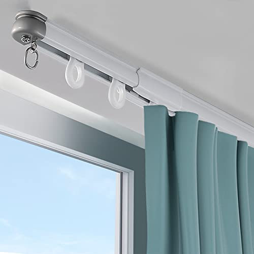 Barra de cortina de ducha de tensión de aluminio para ducha pequeña/bañera independiente, resistente divisor de habitación con ganchos en S, montaje en techo de 1,6 m, 10 pies