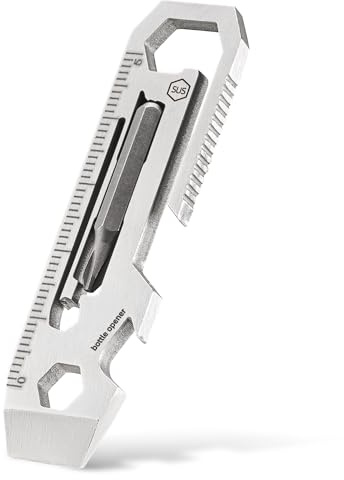 KeyUnity KR03 EDC Pry Bar Multitool with Flathead and Phillips Screwdriver Bottle Opener Wrenches and Ruler Compact Pocket Tool