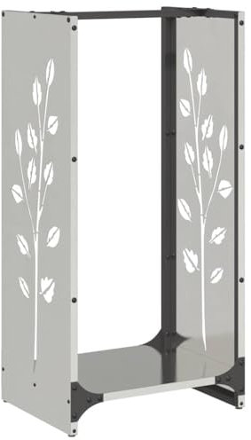 vidaXL firewood rack - stainless steel fireplace log holder, large capacity 40x30x80 cm, silver - indoor wood storage organizer