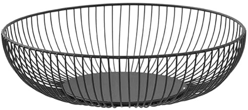 Metal Fruit Bowl 11x3 Inch Iron Wire Fruit Basket Ventilated Black Fruit Basket Rust-Resistant Minimalist Fruit Bowl for Kitchen Counter, Tea Table