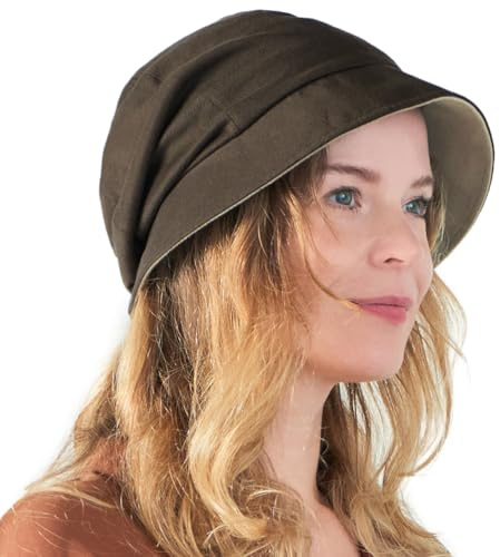 CHARM Donna Cappello da Sole Cotone Organico, Marrone & Beige Grigio