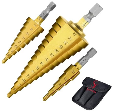 3 PZ Frese a Scalini HSS per Metallo | Set Trapani Conici 4-12mm 4-20mm 4-32mm | Frese Professionali per Legno, Plastica, Acciaio | Kit Profilo Multiuso