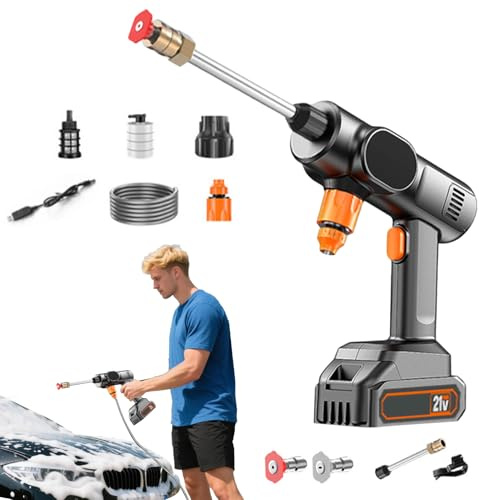 Limpiador eléctrico – Limpiador de alta presión, portátil sin cables, 21 V, mano con boquilla para lavado de coches, caminos y terrazas