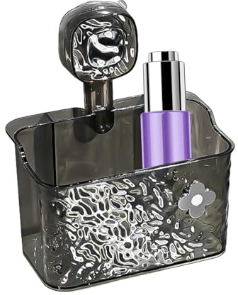 Qkbuza Badezimmer- mit Saugnapf, Badezimmer-Saugnapfregale – gewelltes Eckregal mit Wasserfilterlöchern, Wand-Badekorb für Wohnmobil, Zuhause, Küche, Spüle, Dusche, Schlafzimmer, Glasfliesen