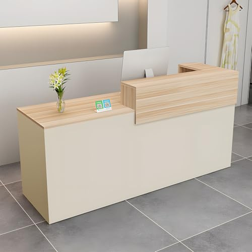 CCUKTFN Mostrador Recepción Moderno en MDF, 100 a 180 cm Mueble de Oficina con Cajón y Estantes Abiertos, Ideal para Tiendas, Salones, Consultorios y Recepciones Beige+Madera/Derecha 100x100x60cm