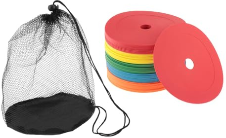 perfk Lot de 50 Cônes Plats Antidérapants de 15,3 cm, Plots de Marquage pour Football Cône, Plots Sport avec Sac en Filet, pour Le Football, L'entraînement Sportif, Le Volley-Ball et Le Basket-Ball