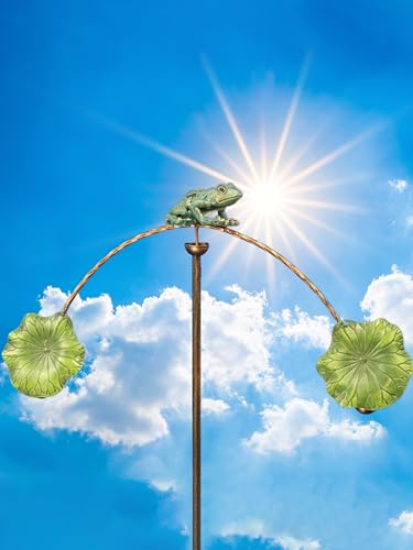 POMMERNTRAUM ® | Windspiel Gartenstecker Frosch Kröte Froschfigur Tierfigur Dekofigur Gartendeko Teichdeko Teichfigur Gartenkunst Balancierfigur Unruhe Gartenskulptur (Frosch)