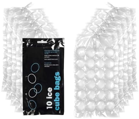Pack of 10 Ice Cube Bags - 240 Ice Cubes Plastic Freezer Bags for Cocktail, Whiskey, Chilled Drinks, Kitchen BBQ Parties, Travel