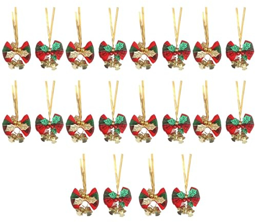 20 Pièces Noeud De Ruban De Noël,Petits Noeuds De Noël,Arcs De Noëls Pailletés,Mini Noeuds Sapin Decoration,Pailletés pour Couronnes De Noëls,pour Guirlande Sapin,Cheminée,Porte,Kiuiom