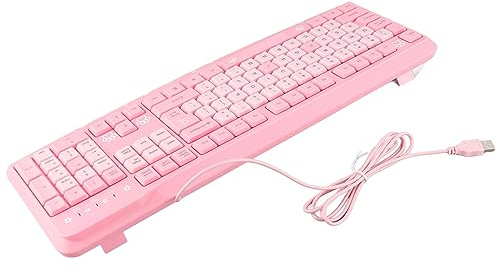 ZDETGU USB Wired Keyboard 104 Keys Silent Tangentboard med Justerbar Konsol & Dräneringshål för Bärbara Hemmakontor Gaming Pink Black Purple (Rosa)