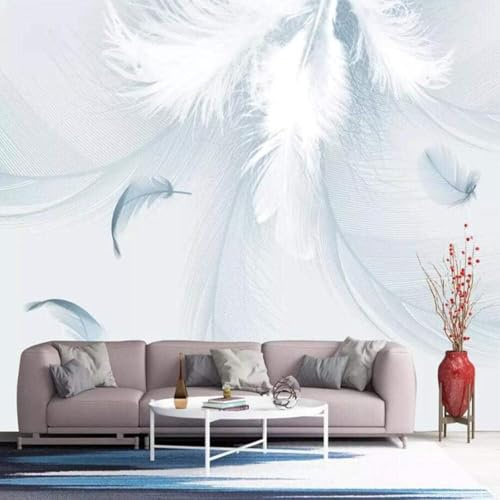 XLMING Simple Frais Beau Lignes Blanc Plumes 3D Papier Peint Texture Soyeuse Intissé Salle à Manger Bureau D'étude Canapé Chambre Salon TV Mur-400cm×280cm