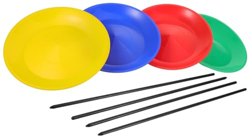 BCOATH Juego de Platos Giratorios para Malabares de Circo 4 Piezas Colores Rojo Azul Amarillo Verde Plástico Resistente para Principiantes y Espectáculos de Malabarismo