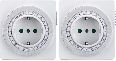 Perfect, minuterie mécanique pour Prises domestiques, IP20, 3500 Watts, 96 programmes Marche/arrêt Toutes Les 15 Minutes, Blanc (Lot de 2)