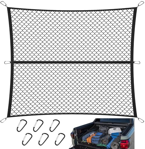 wowspeed Cargo Net 120 * 120cm Extends to 210 * 210cm with 6 Hooks, Highly Elastic Cargo Net for Car Boot, Single Layer Universal Nylon Storage Nets Storage Organizer for Vehicle Van SUV(Black)