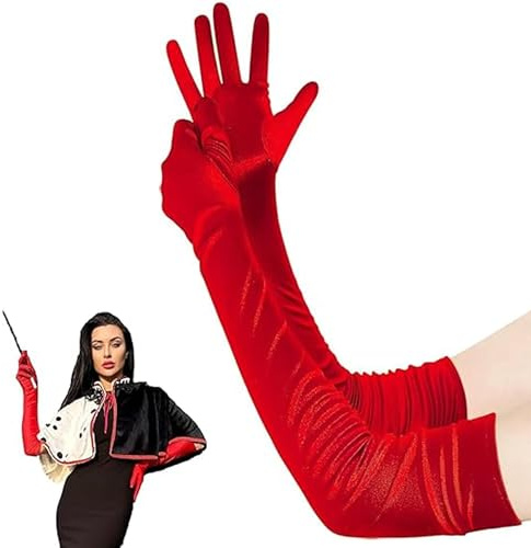 AmzDaKai Long Satin Evening Gloves for Women, Opera Elbow Length Fancy Dress Gloves – 20in White Stretch Gloves for Wedding, Prom, Party, Costume Accessories (Red)