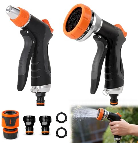 2pcs Pistola de Agua para Jardín, Pistola de Manguera de Jardín, Pistola de Riego de Jardín con 10 Modos Ajustables, Pistola Manguera Jardín Alta Presión, para Césped, Coche, Animales y Terraza