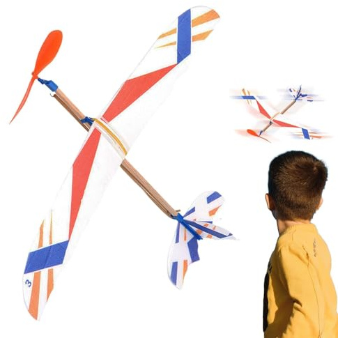Throwing Glider Toy, Elastic Launcher for Children with Wings, Durable Polystyrene Gliding Machine, High Performance Wind Up Catapult Biplane for Beach Camping Garden Activity Small Present Red