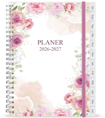 Kalender 2026-2027, A5-Wochenplaner mit Monatsregistern, Jul 2026-Jun 2027, Diary 2026-2027 elastischer Verschluss, Doppeldrahtbindung, einfache Organisation täglichen Lebens, 14,8×21cm, Planer 26-27