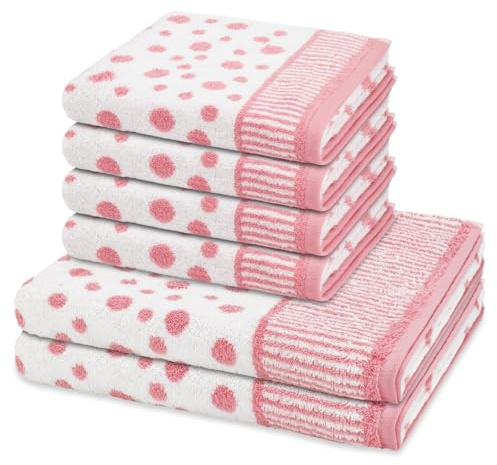 Ross 6-teiliges Frottier Handtuch Set Punkte Allover – 4 Handtücher 50x100 cm & 2 Duschtücher 70x140 cm – 100% Baumwolle, Saugstark, Hautfreundlich & Pflegeleicht – Modernes Design (Altrosa)