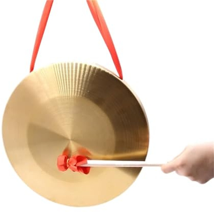 Gongs y platillos portátiles, Platillo Gong de mano latón 15,5 Cm con martillo madera, instrumento percusión tradicional