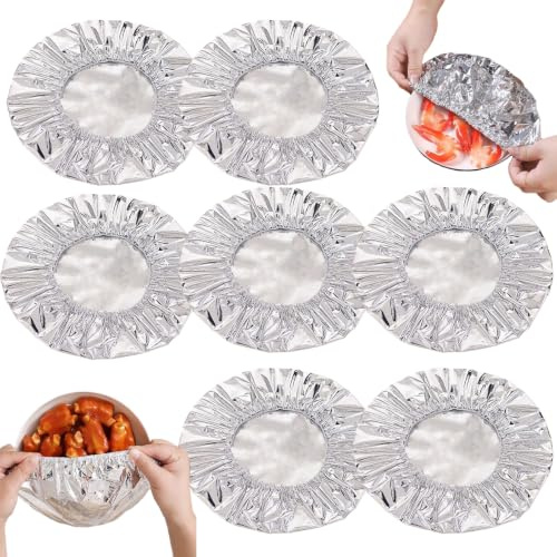 50pcs Reusable Aluminium Foil Film Insulation Covers, Aluminium Foil Food Covers, Adjustable Food Storage Covers, Pop-Up Tin Foil Bowl Insulation Lids, Kitchen Fresh-Keeping Insulation Film
