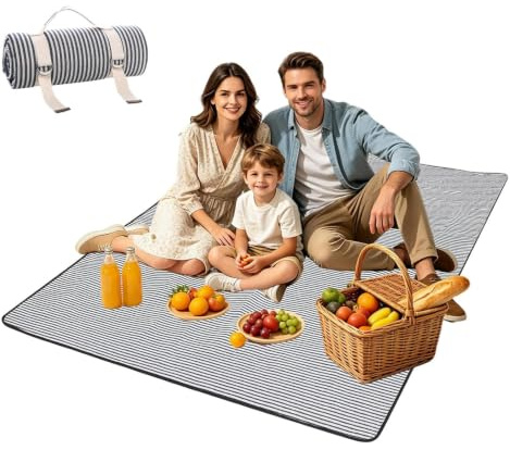 Manta de Picnic Impermeable 200x150 cm, Material de 3 Capas con Asa | Alfombra de Playa Antiarena Acrílico, Esponja y Aluminio, Esterilla Camping Portátilpara Parque, Jardín y Viajes