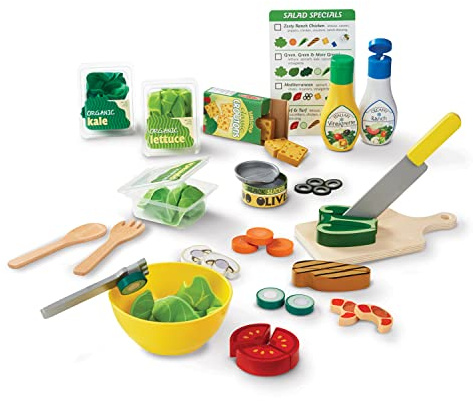 Melissa & Doug Slice and Toss Salad 52-Piece Toy Food Set & Montessori-Inspired Play Kitchen Accessories, Preschool Learning Toys for Girls & Boys 3+
