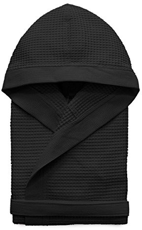 Morbidissimi Accappatoio Nido D’Ape Per Uomo e Donna Con Cappuccio, Cinturino e 2 Tasche, Accappatoi Leggeri Puro Cotone, Pratico e Compatto, S276 (Accappatoio Nero, XL)