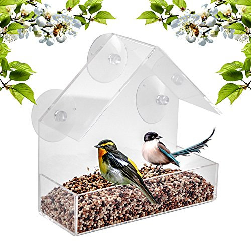 BAVISION Window Bird Feeder - Built To Last A Lifetime - Decorate Your House with Wild Birds - Clear Acrylic Plastic with 3 Strong Extra Suction Cups Included -