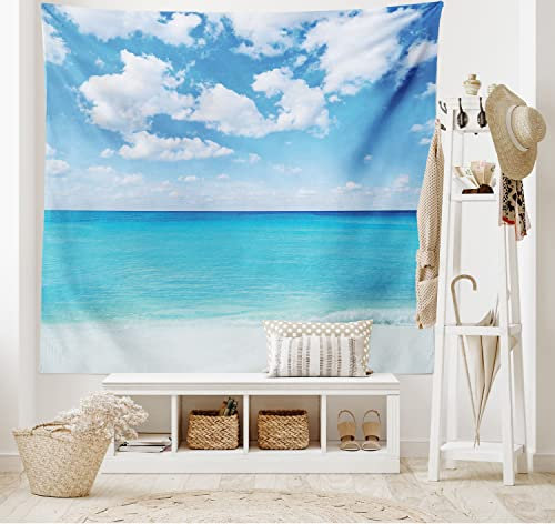 ABAKUHAUS Tropisch Wandteppich, Hawaiian Seascape aus Weiches Mikrofaser Stoff Waschbar ohne Verblassen Digitaldruck, 150 x 110 cm,Türkis Weiß