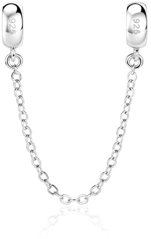LOVANS Sicherheitskette Charms Stopper für Armband(Gold/Silber/Roségold) | 925 Sterling Silber Hypoallergen Charm Anhänger Clip Verschluss mit Silikon, Rutschfester Trenner für Damen Armbänder