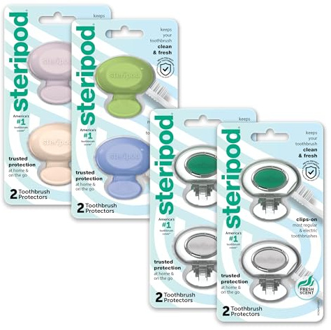 Steripod Lot de 8 protections pour brosse à dents à clipser Bleu/vert/rose/bleu/rouge/orange/bleu clair/vert clair 0,155 kg