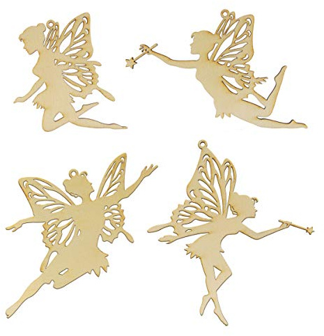 Summer-Ray Set of 20 Laser-Cut Wooden Fairy Cutouts – 2.5mm Thick Plywood – Enchanted Craft Embellishments, Hanging Ornaments & DIY Fairy Décor