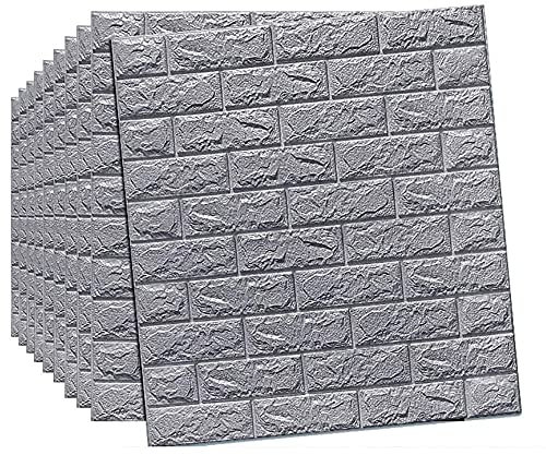 77X70cm Papier Peint En Briques Blanches 3D, Panneaux Muraux 3D Fond D'écran de Mur de Briques Autocollant Auto-Adhésif Panneau Mural Étanche pour La Décoration de La Maison Bricolage G,10pcs