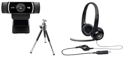 Logitech C922 Pro Stream Webcam, Streaming Veloce HD 1080p/30fps o 720p/60fps & H390 Cuffie Cablate, Cuffia Stereo con Microfono Regolabile con Cancellazione del ‎‎Rumore