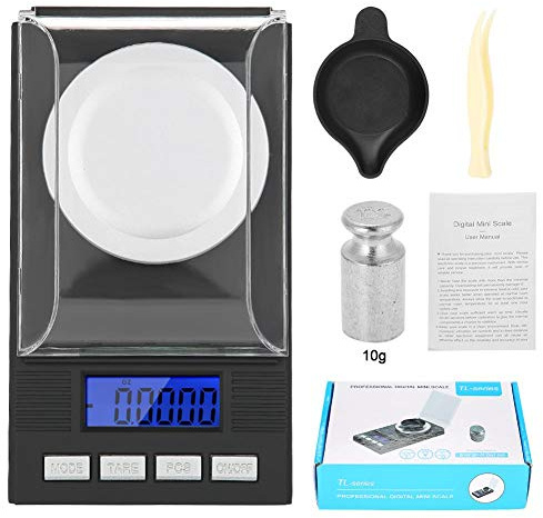 Balance numérique Mini Portable Haute Précision 0.001g Balance de Bijoux de Poche avec Affichage Numérique LED Électronique Intelligente pour Bijoux de Cuisine Or Médicament Thé Levure Café(10g)