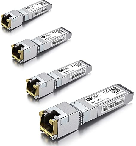 HiFiber 4 Stück 1.25/2.5/5/10G SFP+ RJ45 CAT.6a/7 Kupfer Transceiver Modul | 30 Meter,Auto-Negotiation,Kompatibel mit Cisco,Ubiquiti Unifi,MikroTik,Netgear,TP-Link,D-Link und andere Offene MSA-Switches