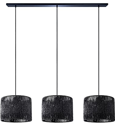 Paco Home Pendelleuchte Esstisch Korb Boho Hängelampe Esszimmer Lampe E27 Pendellampe Rattan Papier, Farbe:Schwarz (Ø27cm), Leuchtenart/Farbe:Pendelleuchte - Schwarz