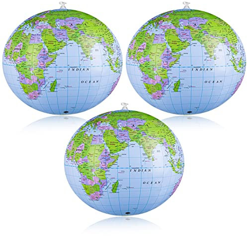 Dacitiery Welt 3 Stück Aufblasbare Weltkugel Globus 16 Zoll PVC Weltkugel Globus Geographie Weltkarte Wasserball Kugel für Strand Schule Bildung Unterricht Kinder Jugendliche