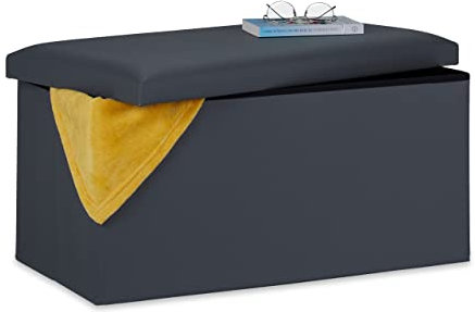 Relaxdays Sitzbank, Stauraum, Kunstleder, faltbar, gepolstert, Flur, Schlafzimmer, HBT 37,5 x 76,5 x 38,5 cm, dunkelgrau