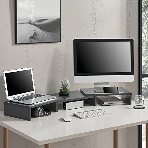 [en.casa] Monitorständer Vilppula Monitorerhöhung 79x27x10,5cm Bildschirmerhöhung mit Smartphone-Halter und Verstellbarer Länge Dunkelgrau